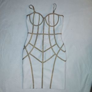 White & Gold Bandage Dress